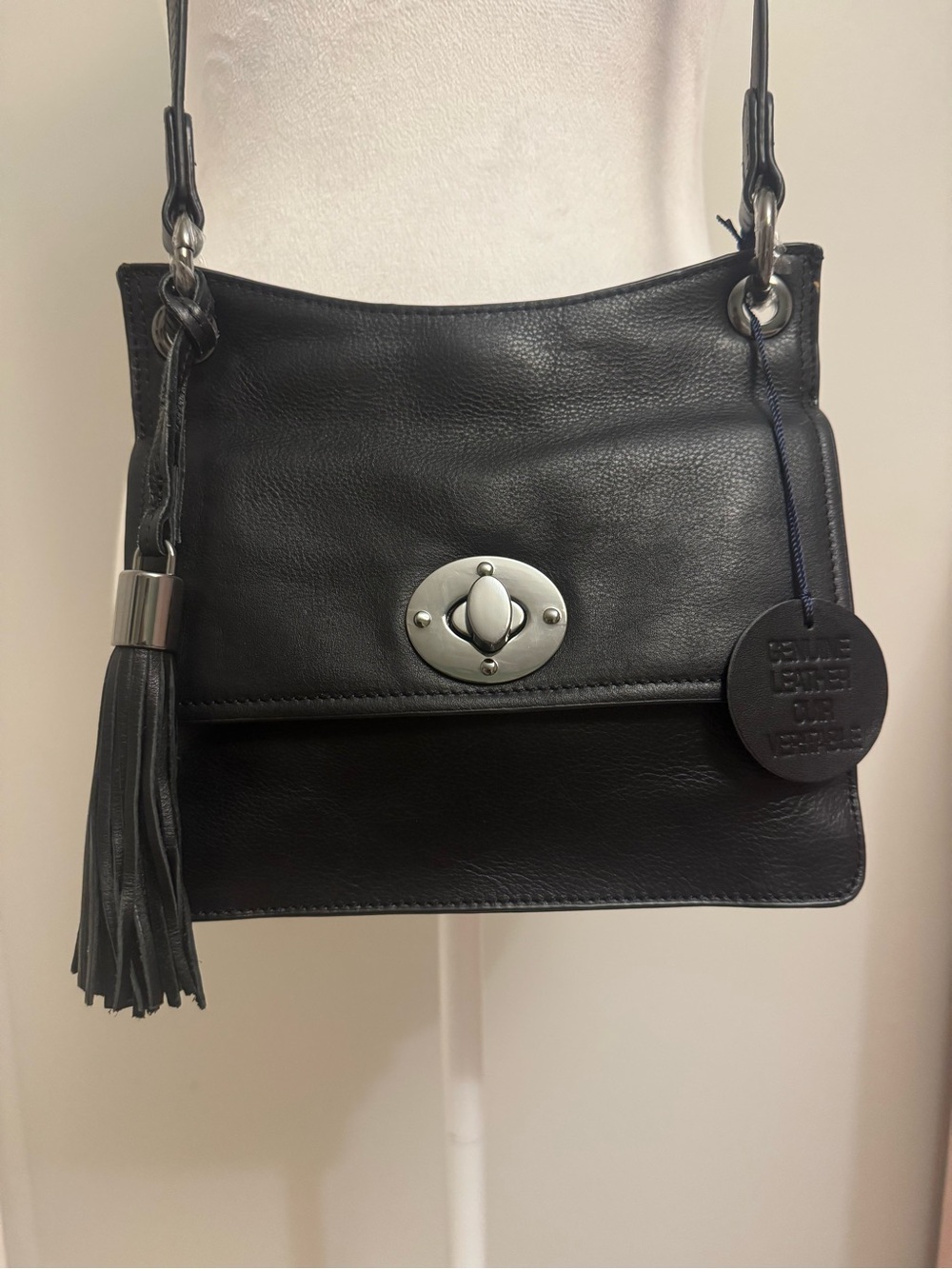 Rachel Roy Genuine Leather Black Crossbody Purse Adjustable Strap